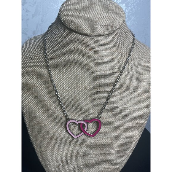 Unbranded Jewelry - Double Heart Pendant Necklace With Pink & Silver Tones